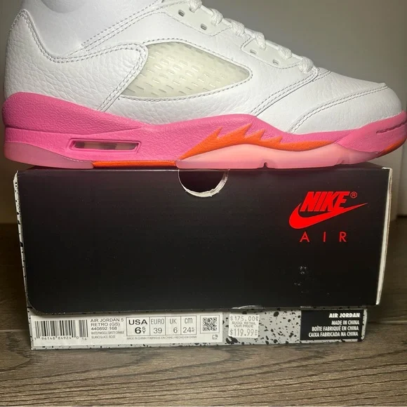 Nike White and Pink Air Jordan 5 Sneakers 6.5Y - Picture 2 of 11